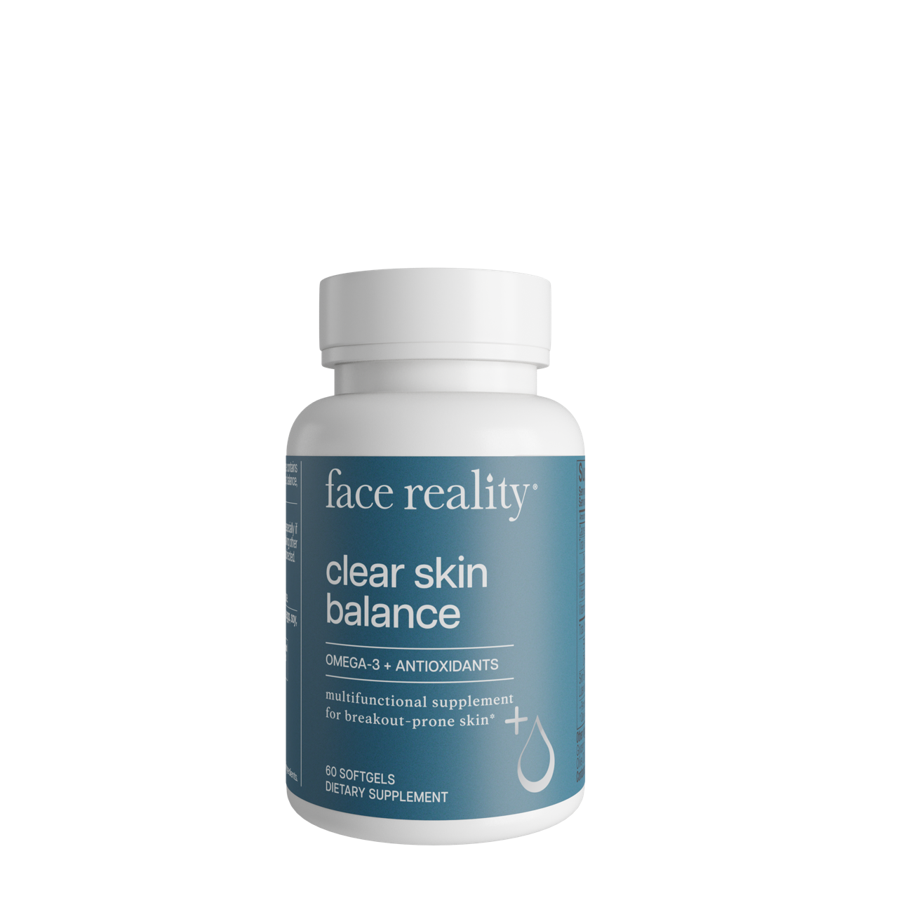 A bottle of face reality clear skin balance on a white background.