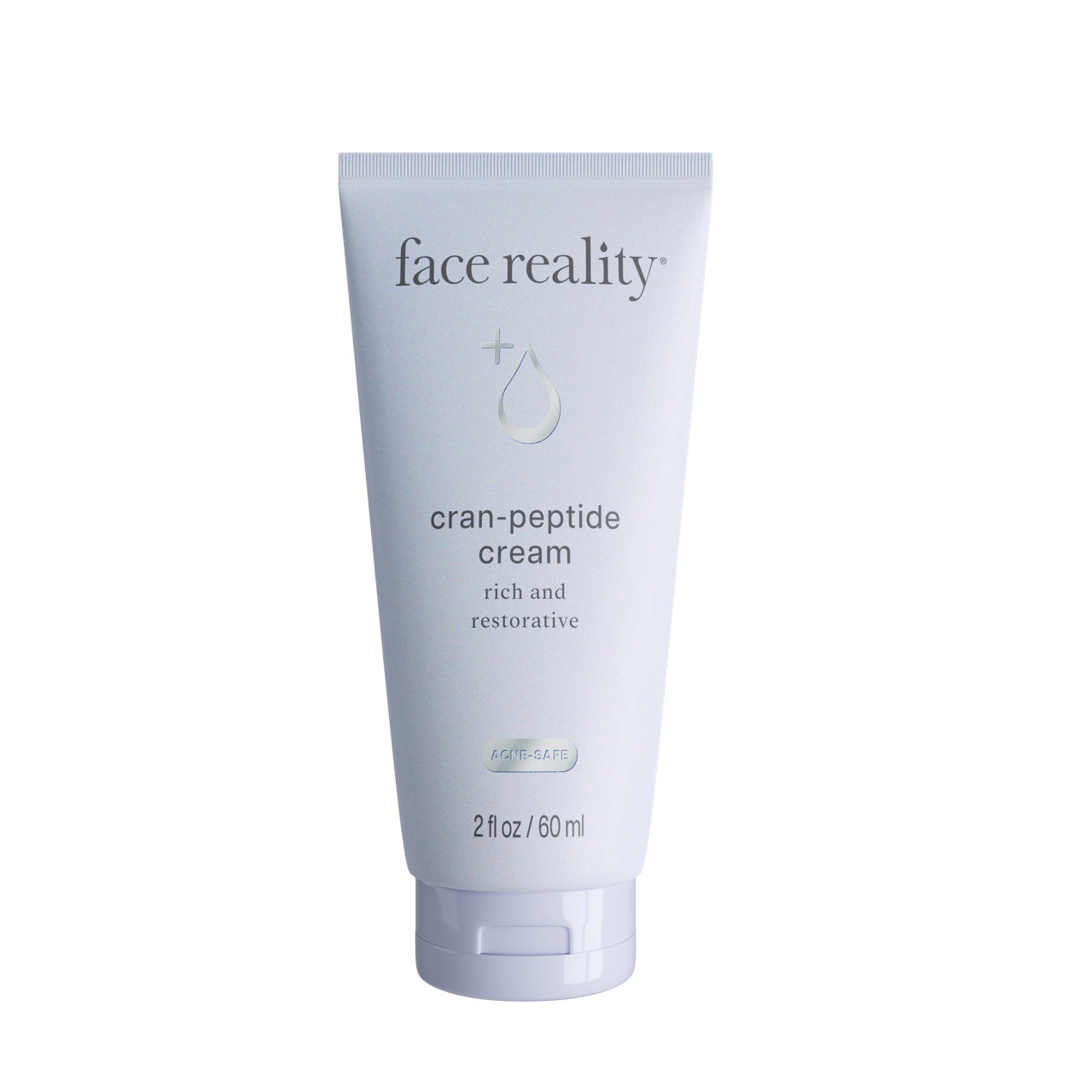 A tube of face reality cran-peptide cream on a white background