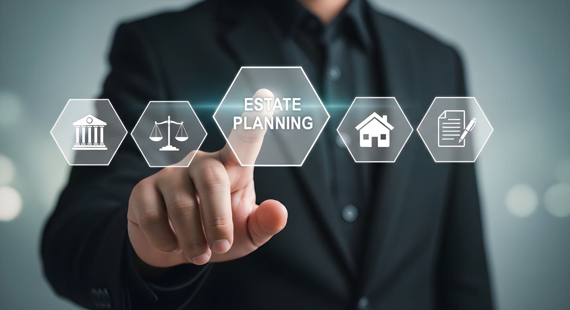 Estate planning lawyer selecting services on a digital interface with legal icons Estate planning lawyer selecting services on a digital interface with legal icons