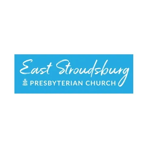 East Stroudsburg Presbyterian Church logo. Text in white on a blue rectangle; includes a church icon.