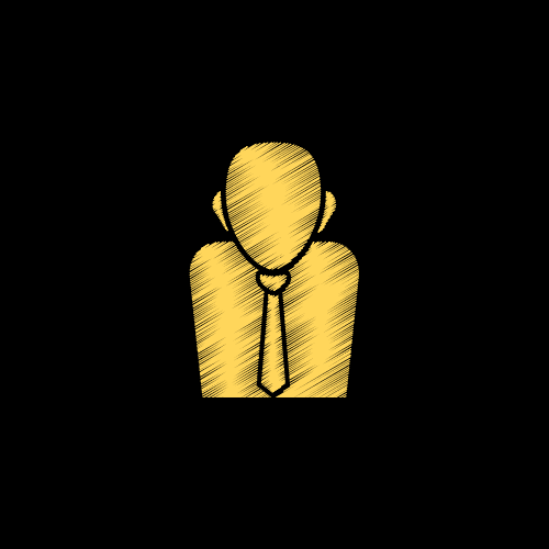 A gold icon of a man with a tie on a black background.