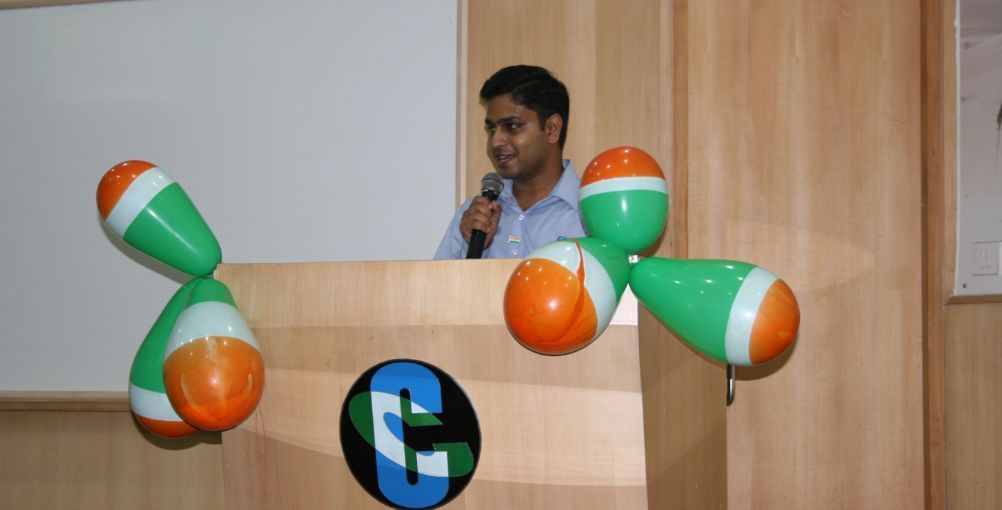 Karthee Vidya speaking on stage
