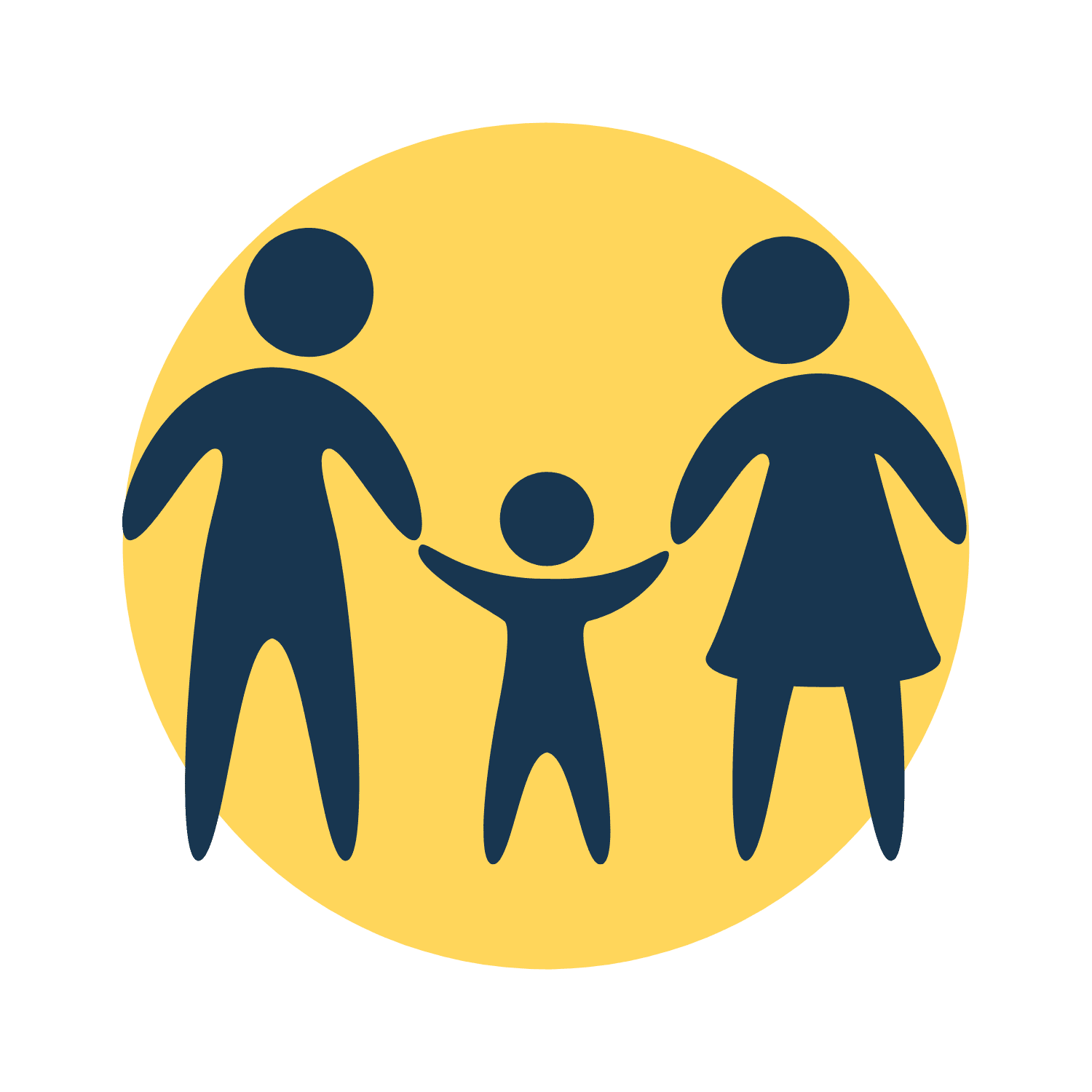 A silhouette of a family holding hands in a circle.
