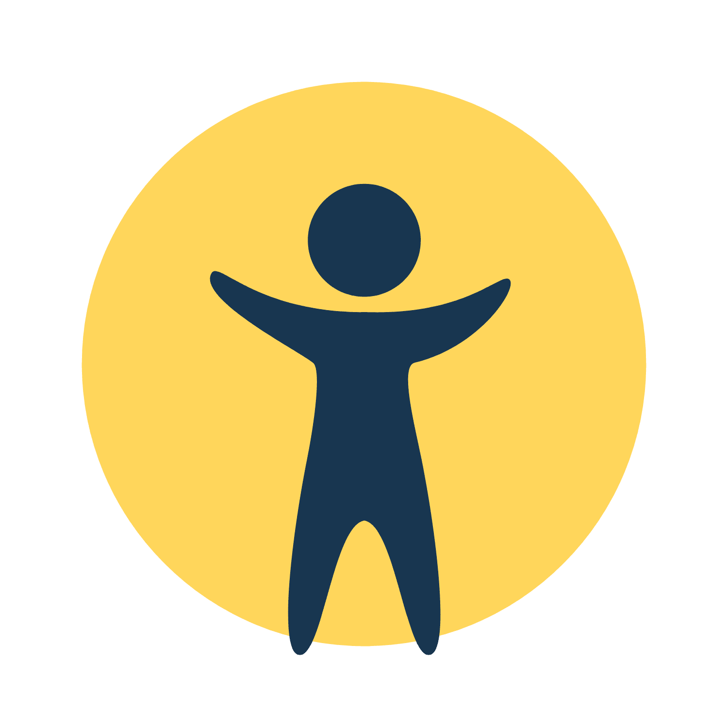 A silhouette of a person with their arms outstretched in a yellow circle.