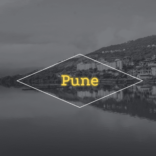 A black and white photo of a city called pune