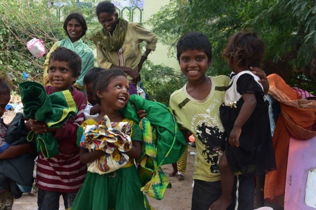 Children with gifts from Team Everest donors