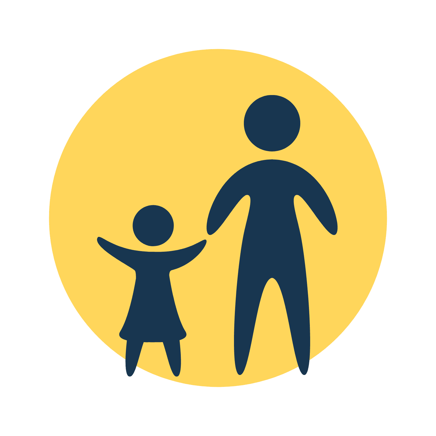 A man and a child are standing next to each other in a yellow circle.