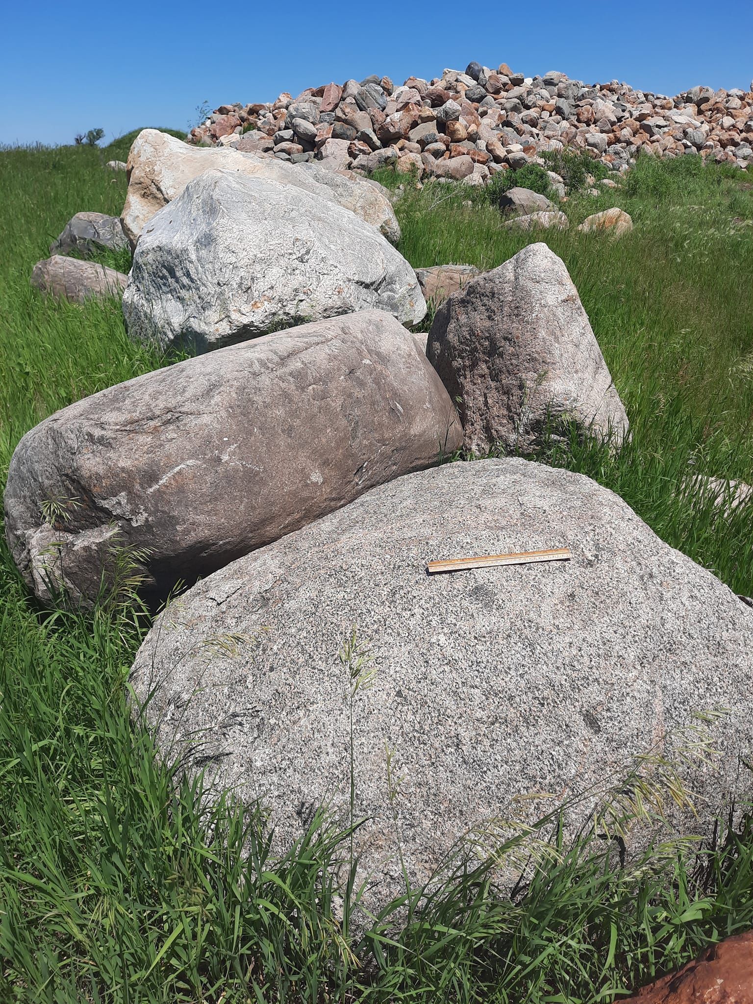 Decorative landscape boulders and river rock inventory at Stensland Gravel in Larchwood, Iowa
