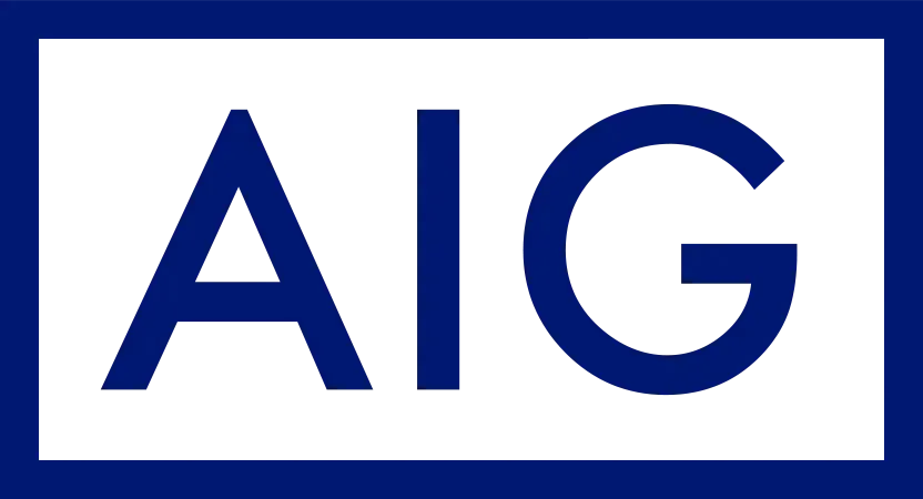 A blue and white logo for aig is shown on a white background