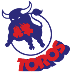 Blue bull logo with red patches and the word