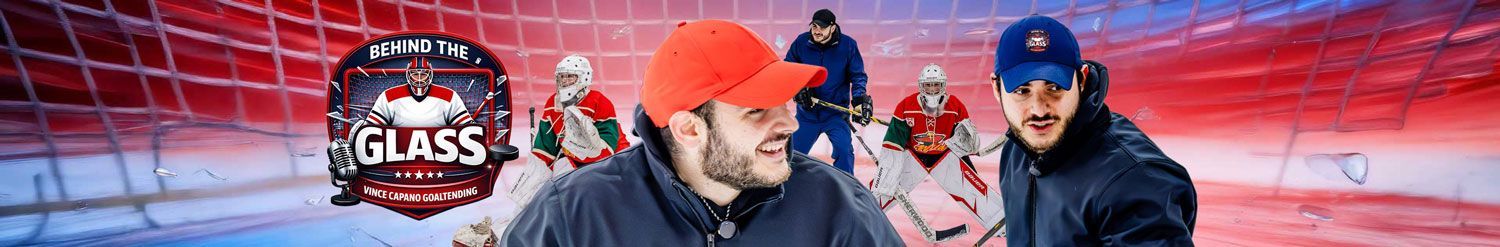 Two men in red and blue caps in a snowy stadium, with a “Glass” logo on the left.