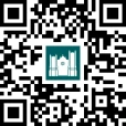 A QR code with a teal square in the center featuring a white icon of a gothic-style building.