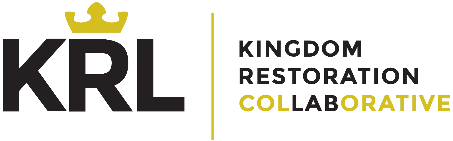 A logo with a yellow crown above the black letters