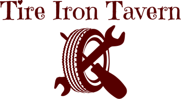 A tire iron tavern logo with a tire and a wrench