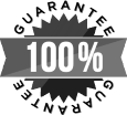 A black and white guarantee stamp with a ribbon around it.