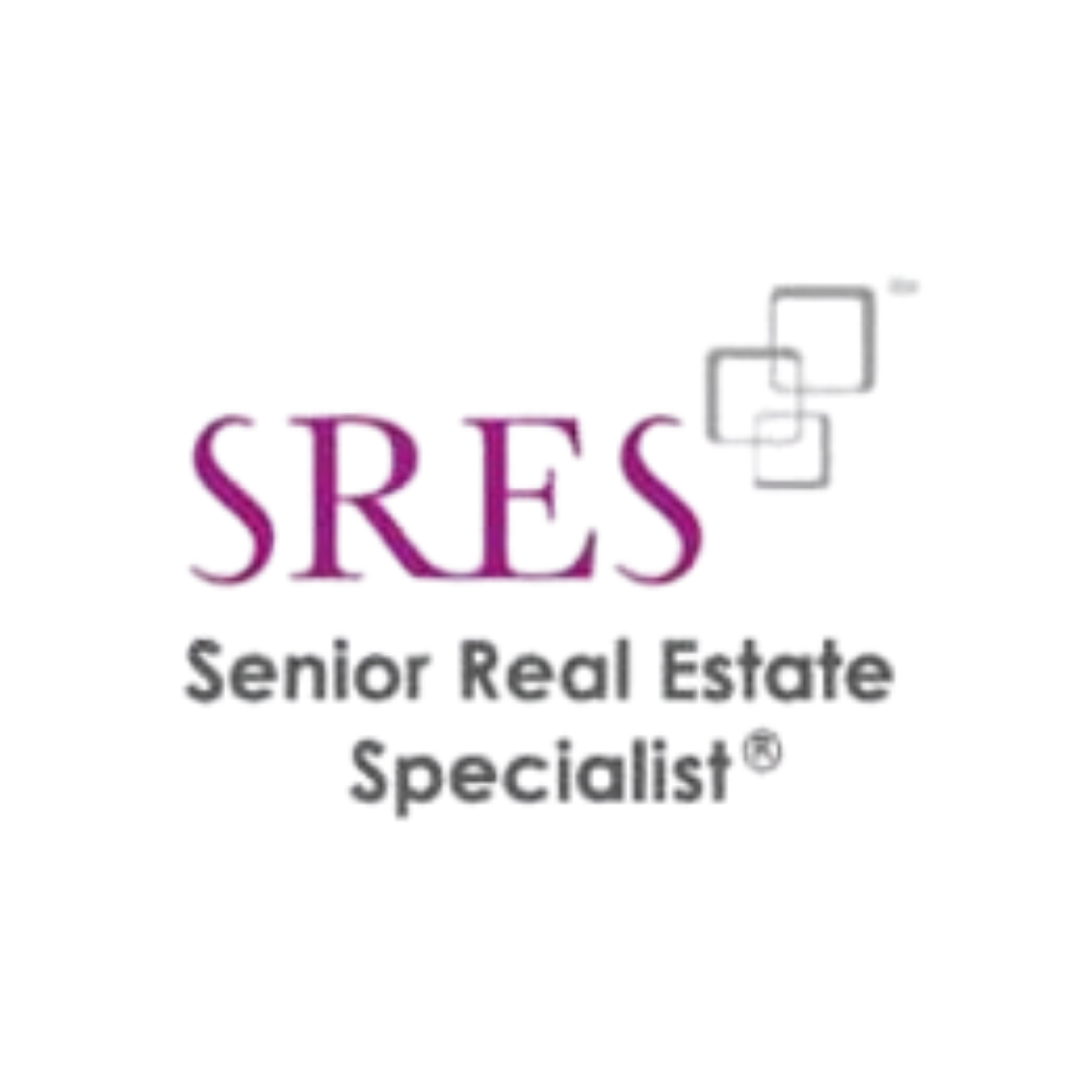 SRES logo with purple “SRES” text and gray “Senior Real Estate Specialist” beneath it, plus overlapping squares
