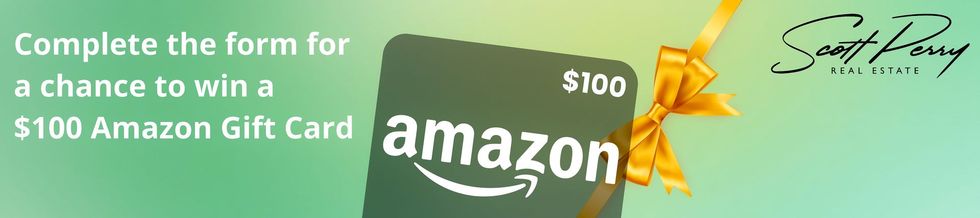 Green ad banner for a chance to win a $100 Amazon gift card, with Amazon logo and gift icon