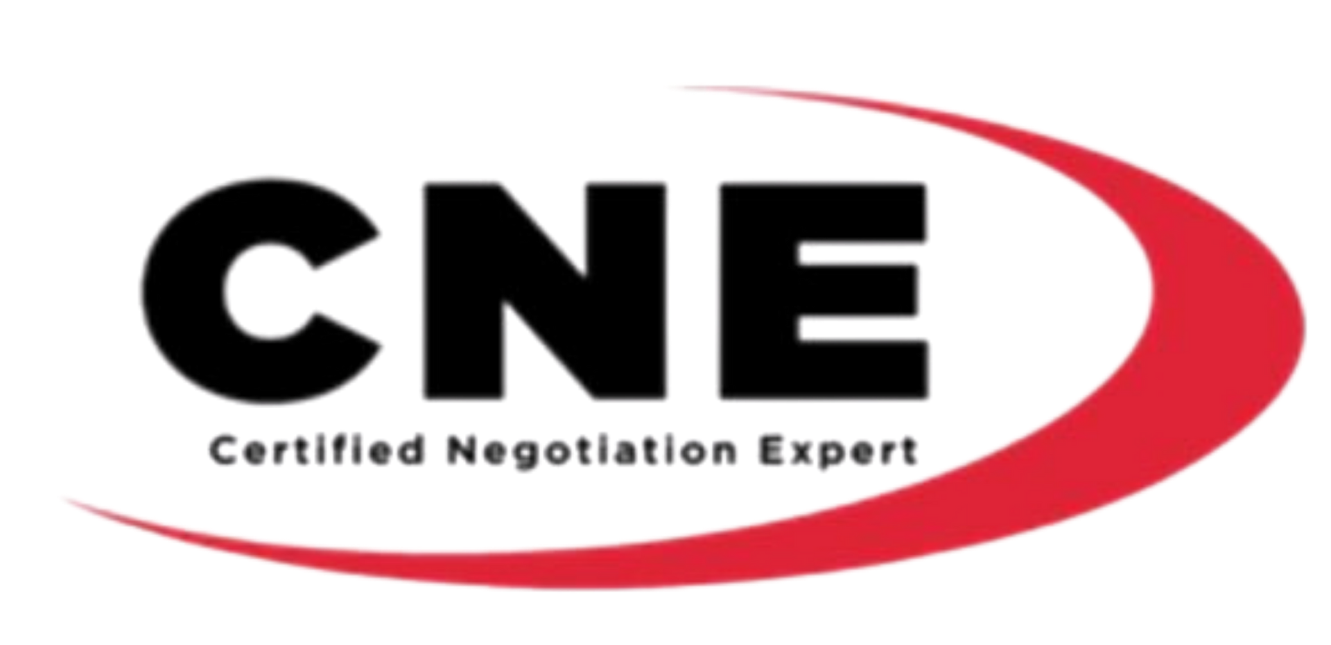 CNE logo with black letters and a red swoosh, labeled “Certified Negotiation Expert”