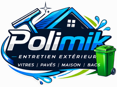Publicité de Services Polimik pour le lavage de fenêtres et nettoyage de toiture avec technicien.