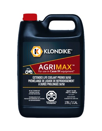 Black Klondike Agrimax lubricant jug with red cap and handle