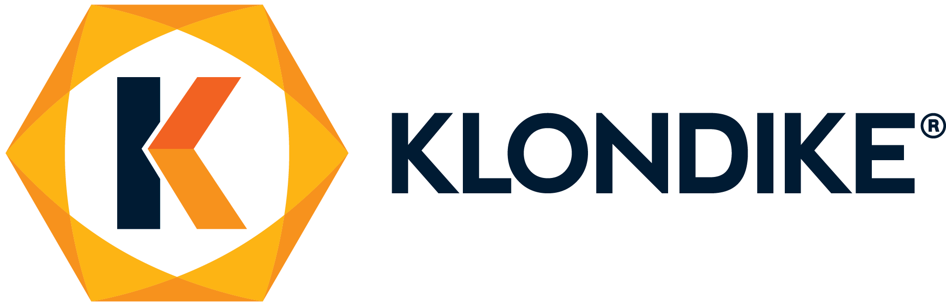Klondike logo with orange hexagon icon and dark blue wordmark
