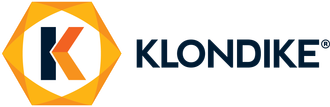 Klondike logo with orange hexagon icon and dark blue wordmark