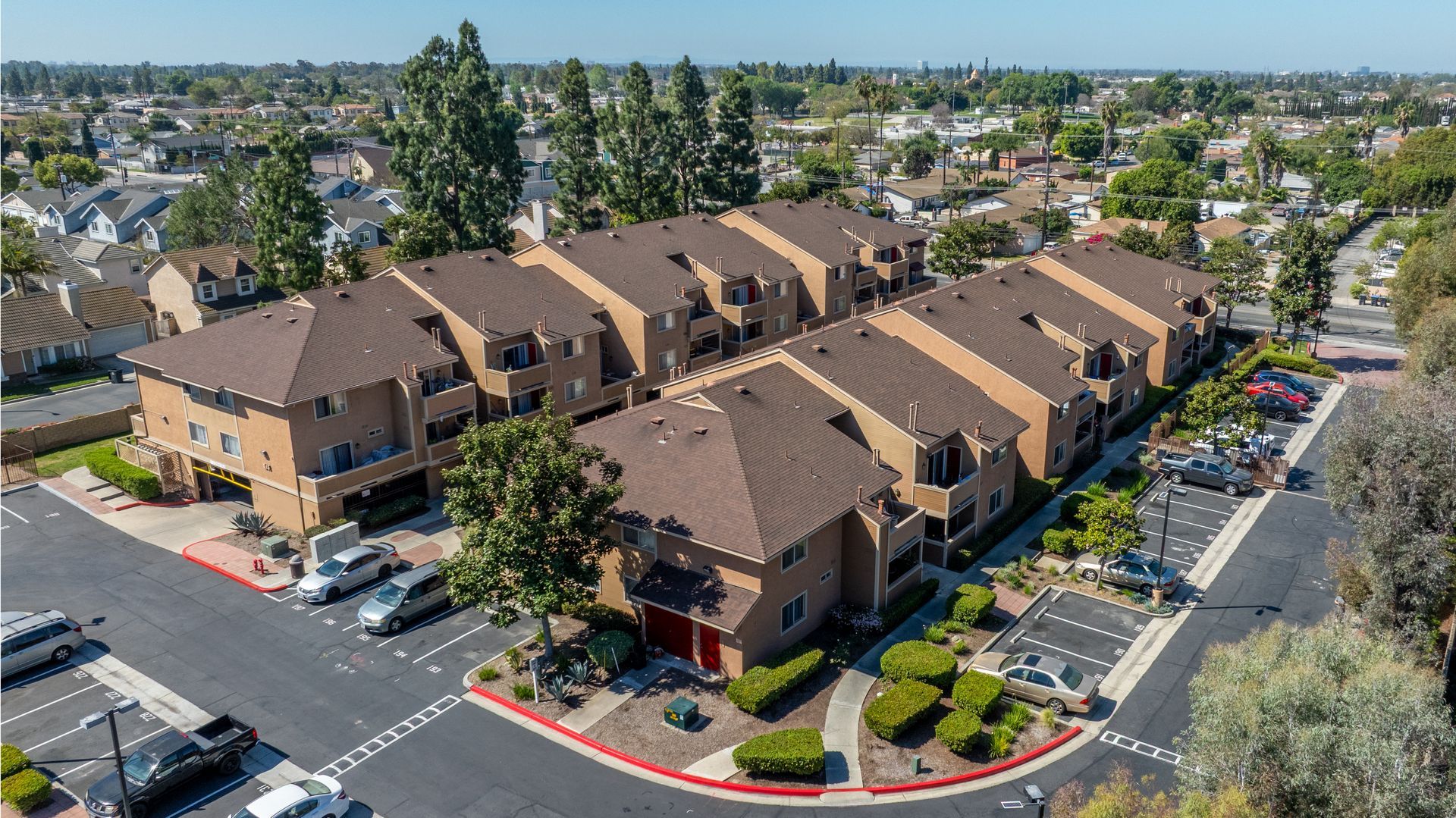 Overhead view of apartment buildings 