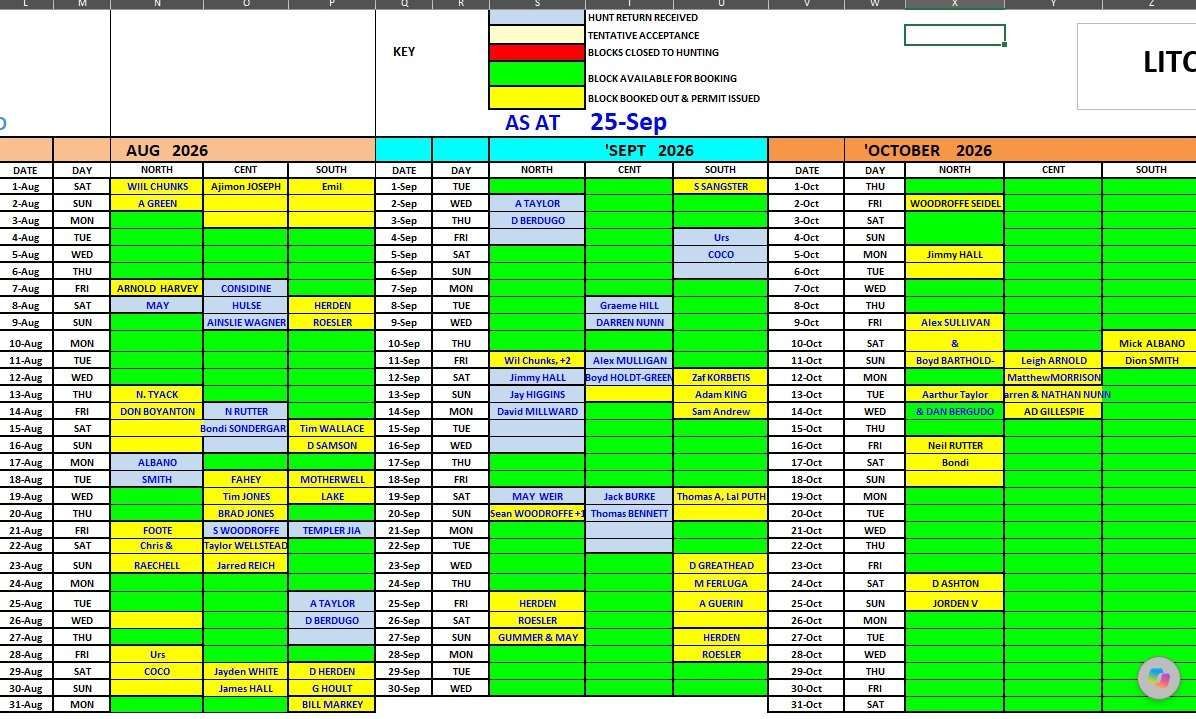 Hunt Schedule