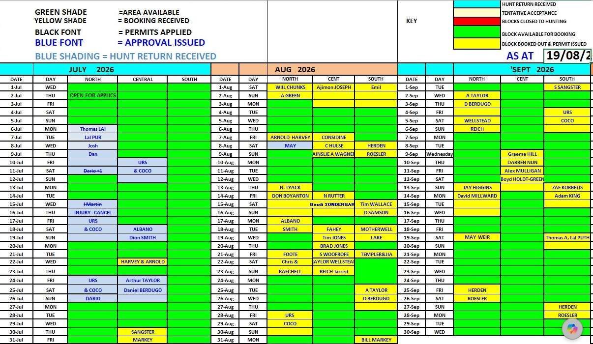 Hunt Schedule
