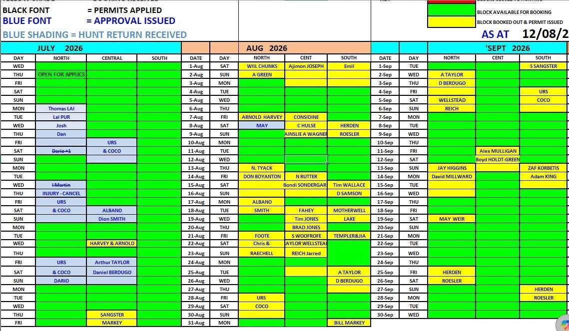 Hunt Schedule