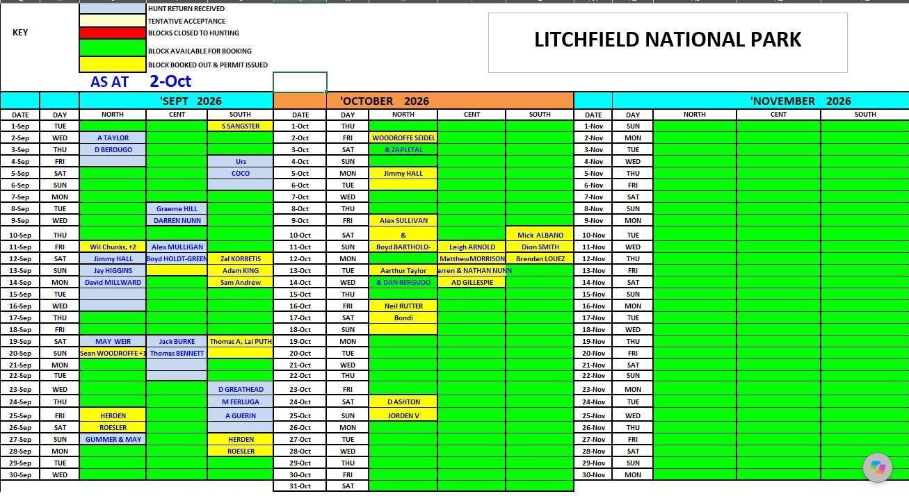 Hunt Schedule
