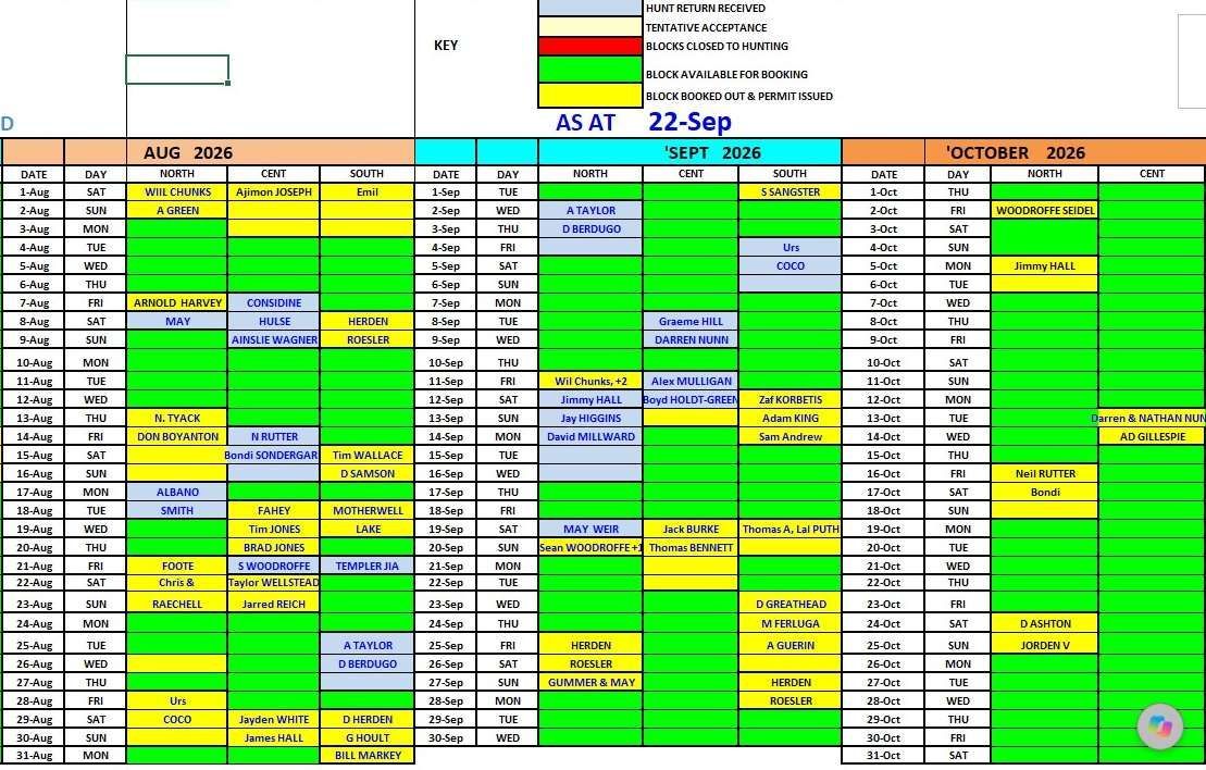 Hunt Schedule