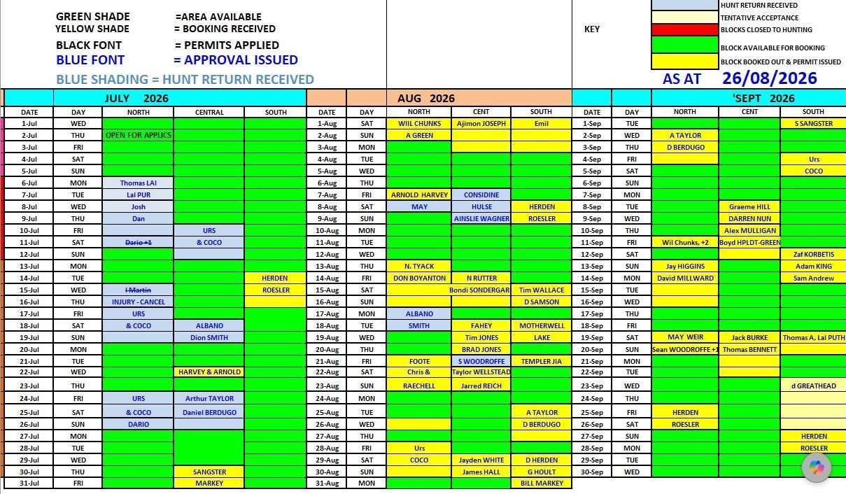 Hunt Schedule