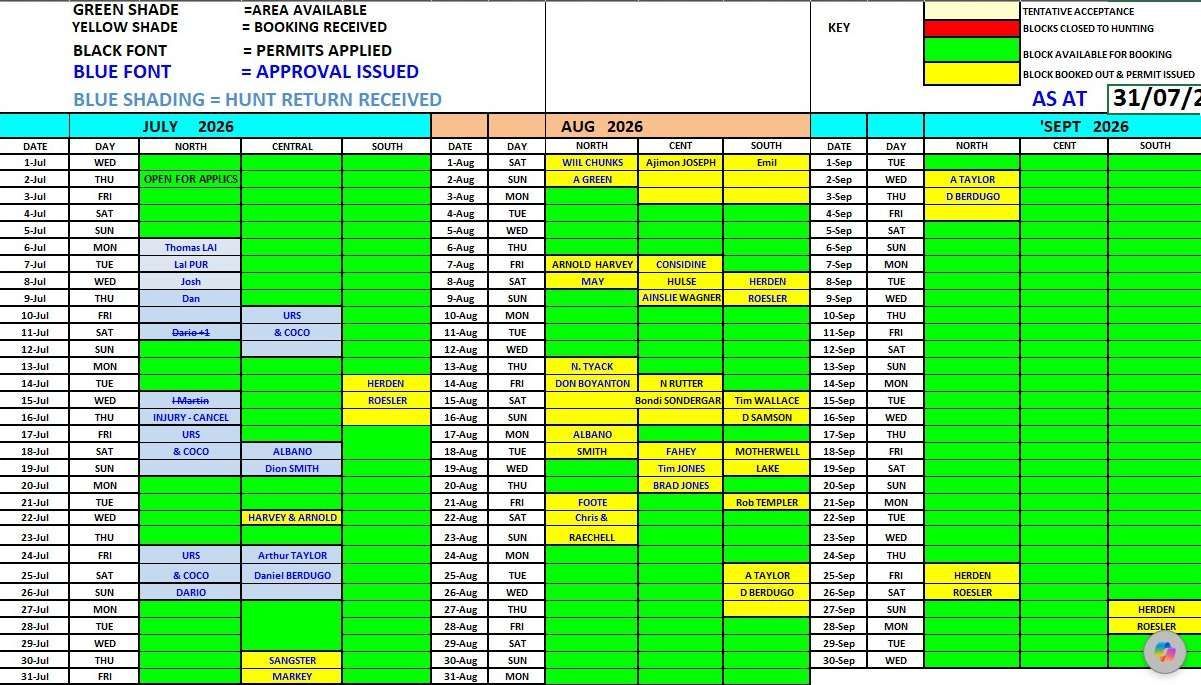 Hunt Schedule