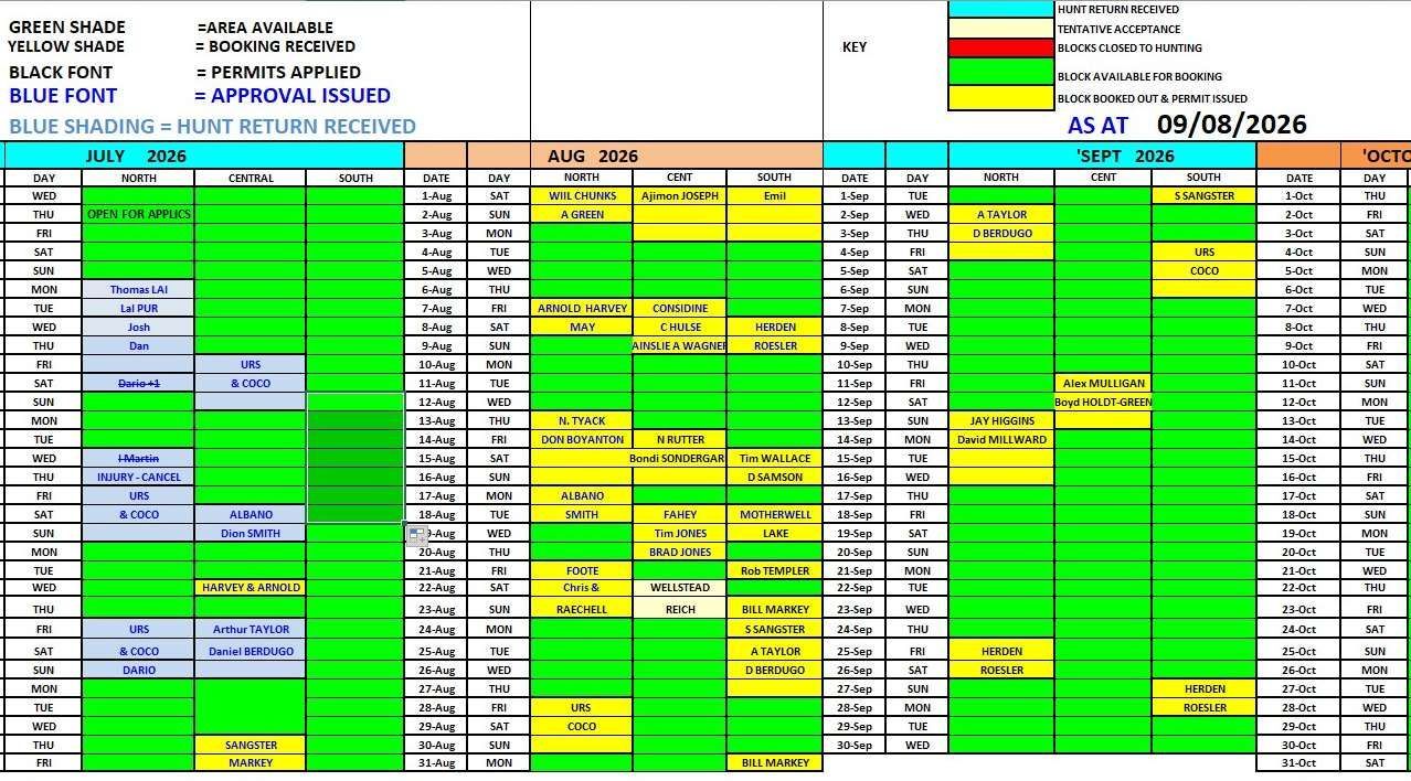 Hunt Schedule