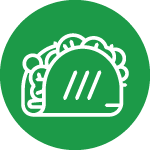Green circular icon with a white taco outline and fill lines