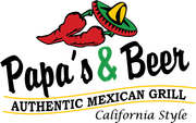 Papa's & Beer Mexican Grill logo with red chili peppers and a sombrero, “Authentic Mexican Grill, California Style”
