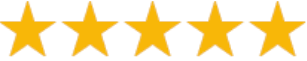 Five gold stars in a row on a white background