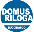 Logo blu e bianco con la scritta “DOMUS RILOGA” e “BUCCINASCO” sotto, all'interno di un nastro.