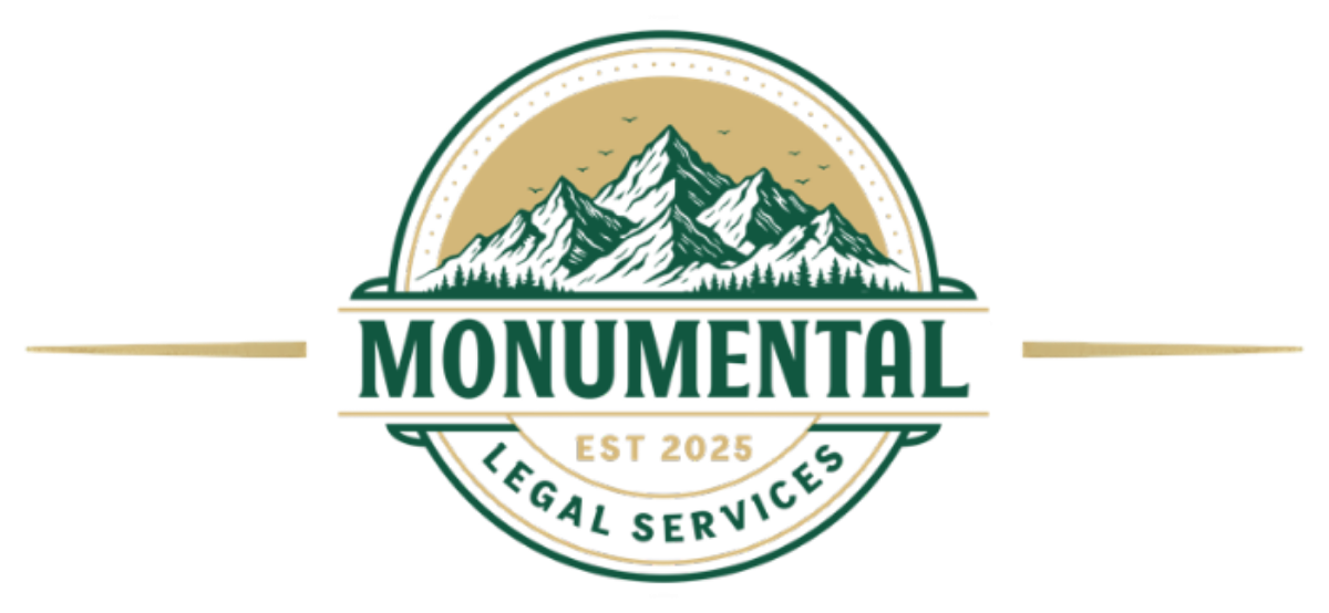 Logo for Monumental Legal Services, with black text and green upward-pointing arrows.