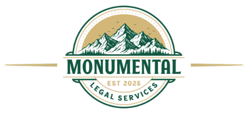 Logo for Monumental Legal Services, with black text and green upward-pointing arrows.