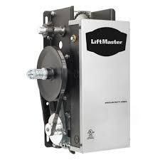 LiftMaster garage door opener motor unit, silver and black, angled view
