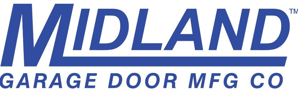 Midland Garage Door Mfg Co logo in blue text with a gray border