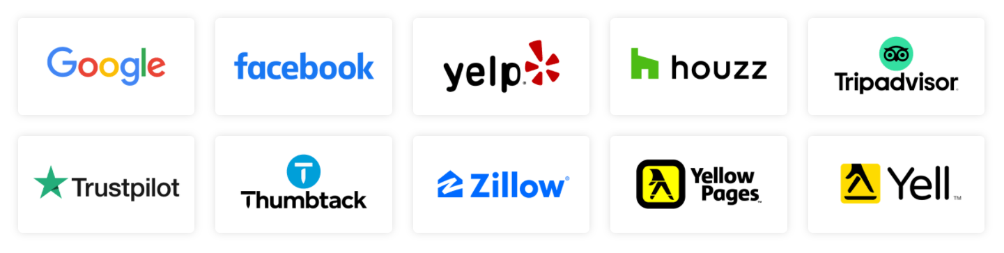 A collage of logos for google facebook yelp and zillow