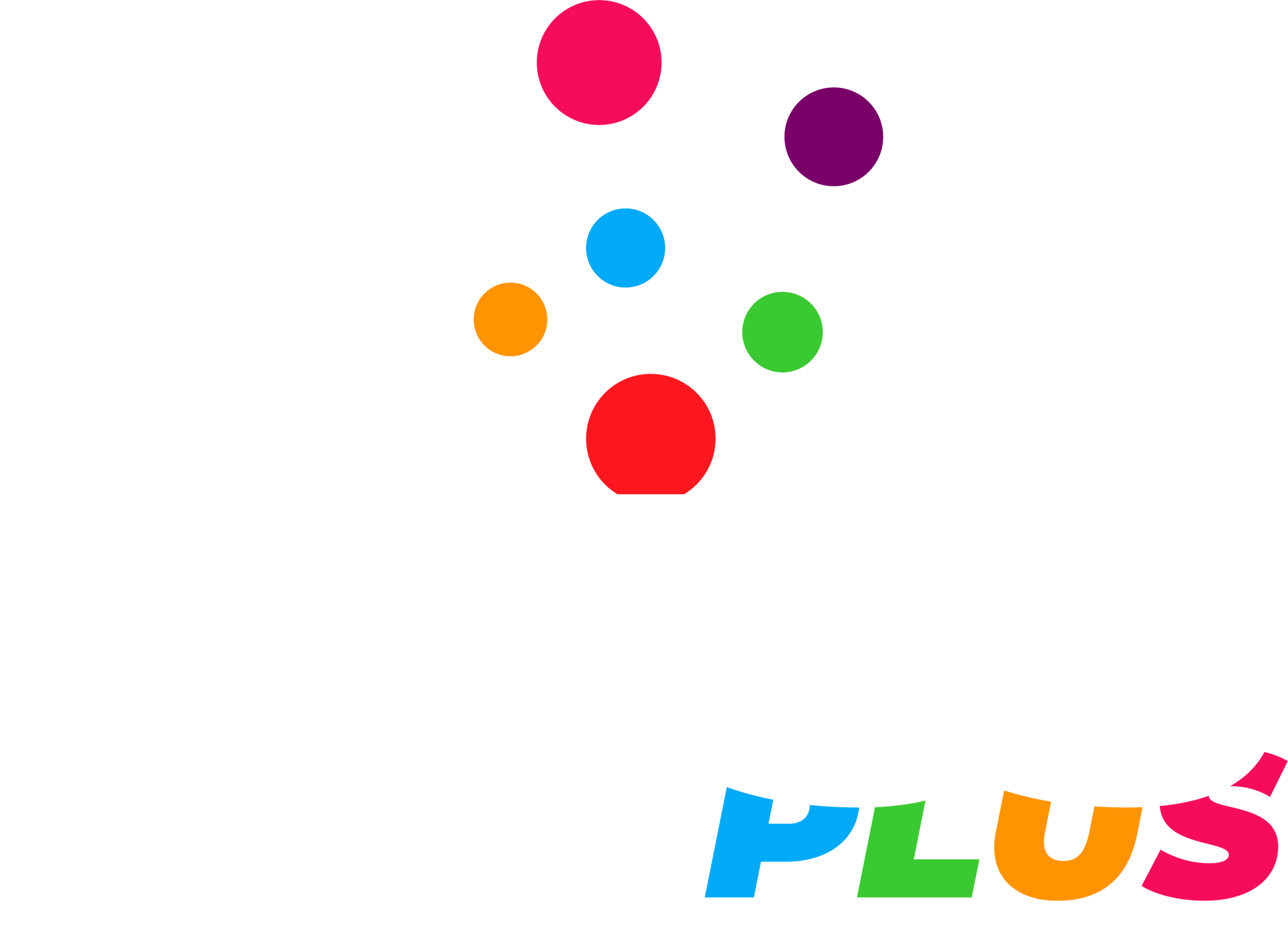 Logotipo para TV Plus, con puntos de colores sobre la palabra