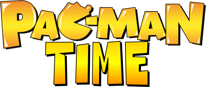Se muestra un logotipo de Pacman Time sobre un fondo blanco.