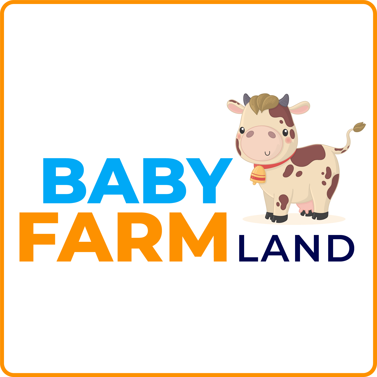 Un logotipo de una pequeña granja con una vaca encima.
