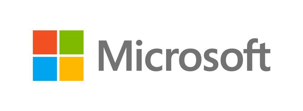 Microsoft logo with four-color square icon and gray wordmark