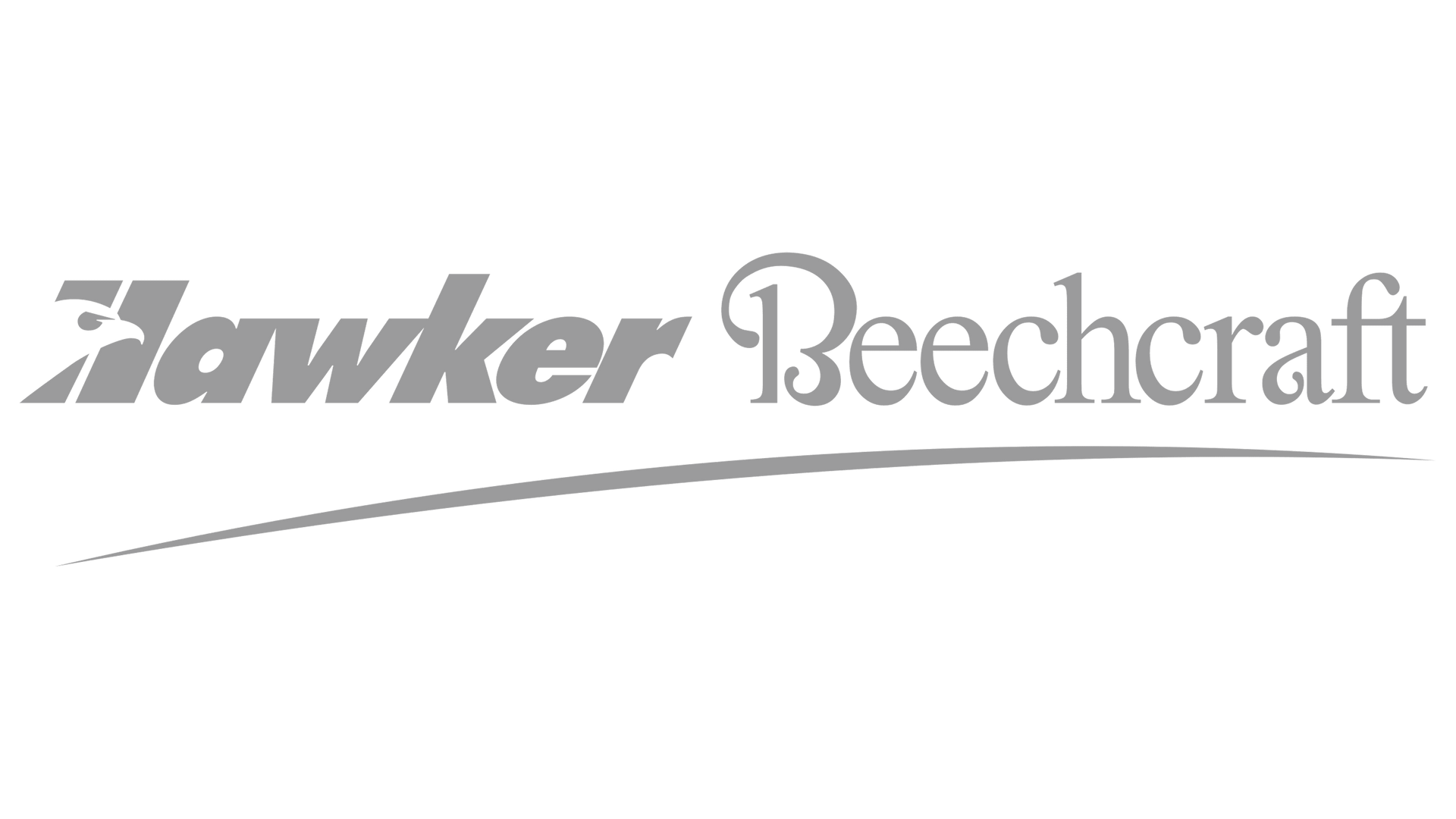 The logo for hawker beechcraft is a gray and white logo.