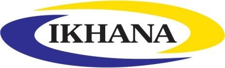 A blue and yellow logo with the word ikhana on it.